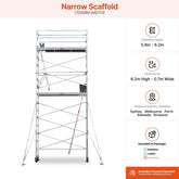5.9m - 6.2m Narrow Aluminium Mobile Scaffold Base Tower with 4 Outriggers